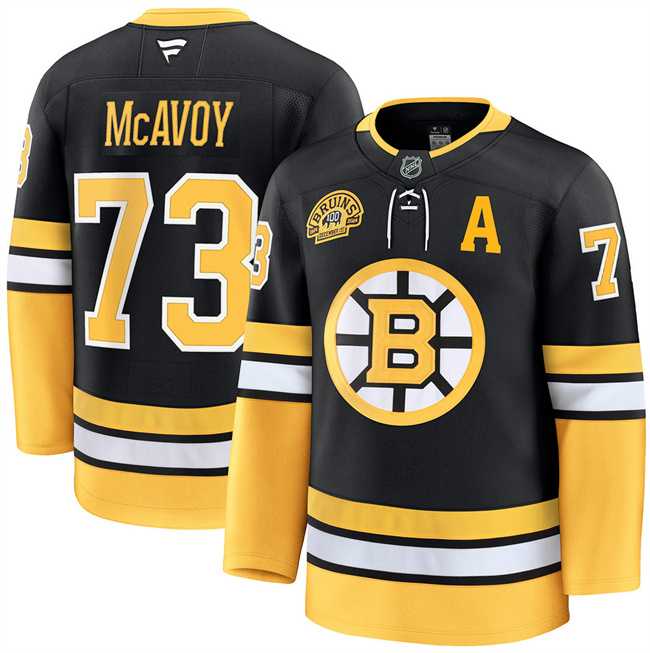 Mens Boston Bruins #73 Charlie McAvoy Black 100th Anniversary With Patch Stitched Hockey Jersey Dzhi->boston bruins->NHL Jersey